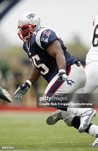 Vince Wilfork of the New England Patriots defends against the Cleveland Browns at Gillette Stadium on October 7, 2007 in Foxborough, Massachusetts....