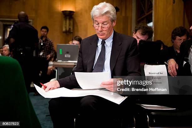 Actor and activist Richard Gere, Chairman of the Board for the International Campaign for Tibet, attends a hearing on Capitol Hill on April 23, 2008...