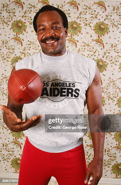 National Football League Hall of Fame running back, Jim Brown, poses during a 1987 Los Angeles, California, photo portrait session. In 1987 Brown was...