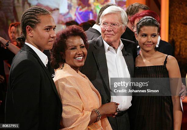 German actor Karlheinz Boehm , his wife Almaz and his two children pose after the TV-show "Congratulations Karlheinz Boehm - A Life For Africa" at...