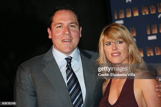 Director Jon Favreau and his wife Joya attend the 'Iron Man' premiere at Hassler Hotel on April 23, 2008 in Rome, Italy.