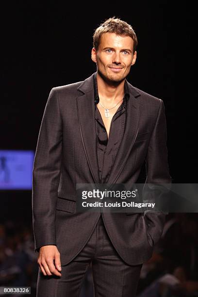 Alex Lundqvist models during the "Fashion For Relief" charity runway event in Bryant Park, New York City on September 16, 2005. The celebrity fashion...