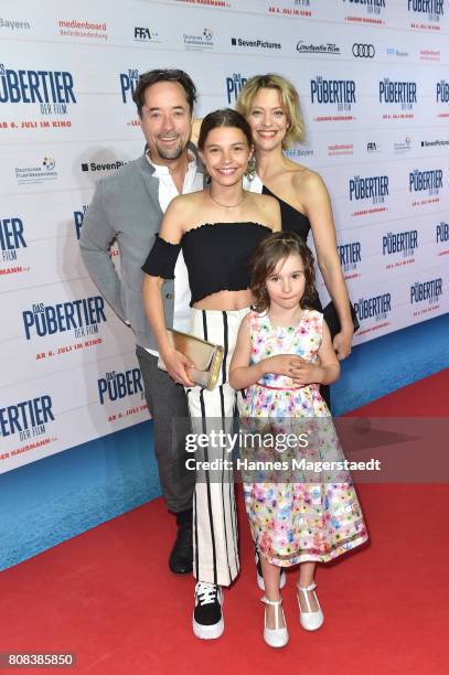 Jan Josef Liefers, Heike Makatsch, Harriet Herbig-Matten and Edwina Kuhl during the 'Das Pubertier' Premiere at Mathaeser Filmpalast on July 4, 2017...