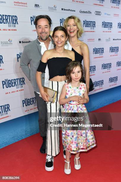 Jan Josef Liefers, Heike Makatsch, Harriet Herbig-Matten and Edwina Kuhl during the 'Das Pubertier' Premiere at Mathaeser Filmpalast on July 4, 2017...
