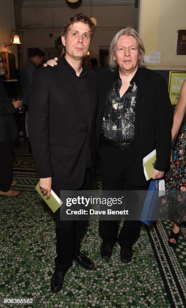 Daniel Kehlmann and Christopher Hampton attend the press night after party for "The Mentor" at Browns, Covent Garden, on July 4, 2017 in London,...