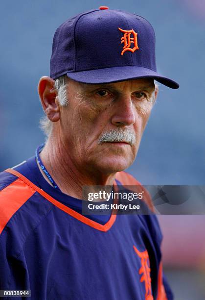 Detroit Tigers manager Jim Leyland during batting practice before Major League Baseball game against the Los Angeles Angels of Anaheim at Angel...