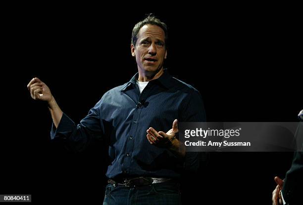 Host of "Dirty Jobs" Mike Rowe speaks at the Discovery Upfront event at Jazz at Lincoln Center on April 23, 2008 in New York City.