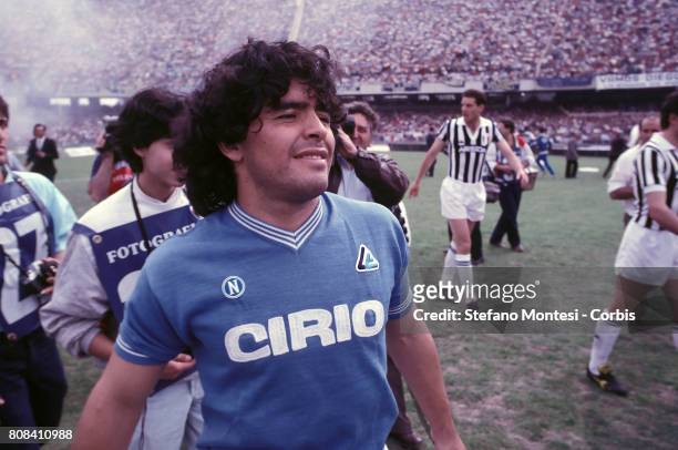 Diego Armando Maradona, during a Serie A match between Napoli, S.S.C and Juventus Football Club at Stadio San Paolo on May 5, 1985 in Naples, Italy.