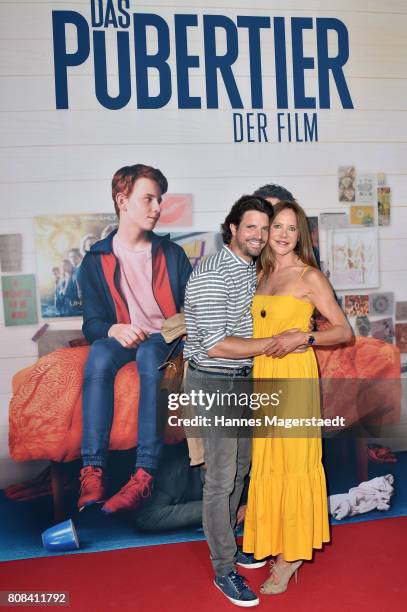 Actress Doreen Dietel and her boyfriend Tobias Guttenberg during the ''Das Pubertier'' premiere at Mathaeser Filmpalast on July 4, 2017 in Munich,...