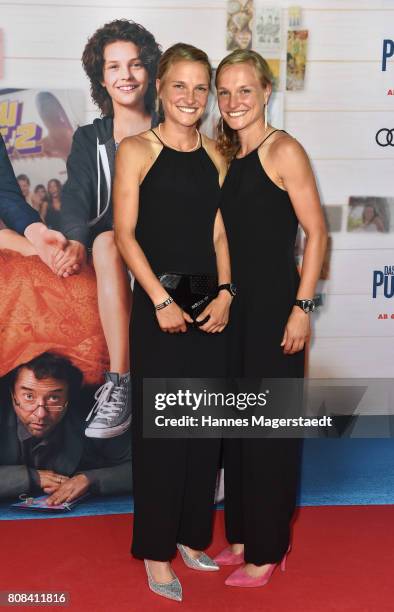 Anna Hahner and her sister Lisa Hahner during the 'Das Pubertier' Premiere at Mathaeser Filmpalast on July 4, 2017 in Munich, Germany.