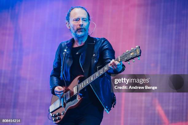 Thom Yorke of Radiohead performs at Emirates Old Trafford on July 4, 2017 in Manchester, England.