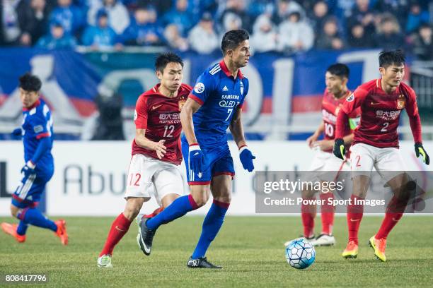 Suwon Forward Johnathan Da Silva Vilela in action during the AFC Champions League 2017 Group G match Between Suwon Samsung Bluewings vs Guangzhou...