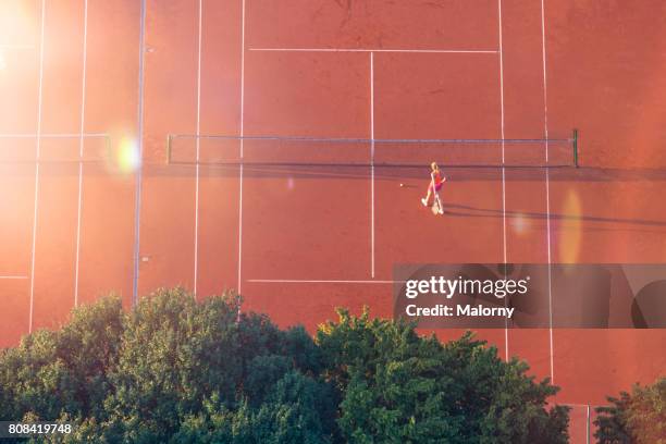 tennis court, top view, aerial view - ベースライン ストックフォトと画像