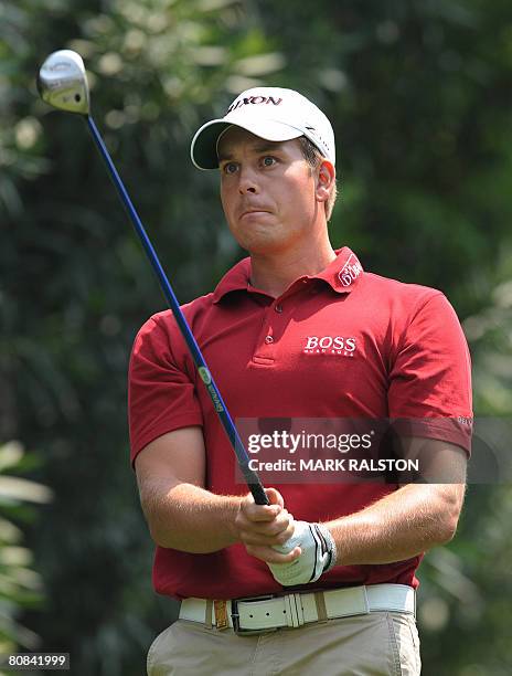 Henrik Stenson from Sweden watches his tee shot during the BMW Asian Open golf championship in Shanghai on April 24, 2008. Stenson who finished the...