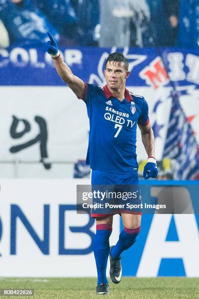 Suwon Forward Johnathan Da Silva Vilela celebrating his score during the AFC Champions League 2017 Group G match Between Suwon Samsung Bluewings vs...