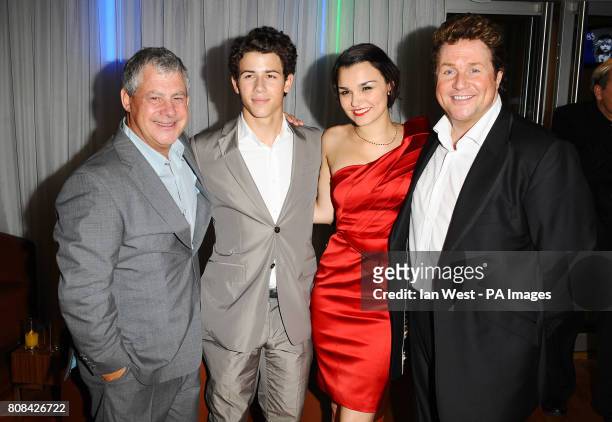 Cameron Mackintosh, Nick Jonas, Samantha Barks and Michael Ball at the after party of the Les Miserables - Anniversary performance at the O2 in...