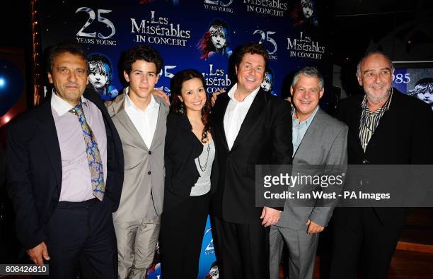 Alain Boublil, Nick Jonas, Lea Salonga, Michael Ball, Cameron Mackintosh and Claude-Michel Schonberg at the after party of the Les Miserables -...