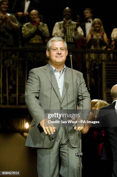 Cameron Mackintosh during the curtain call of the Les Miserables - Anniversary performance at the O2 in London.