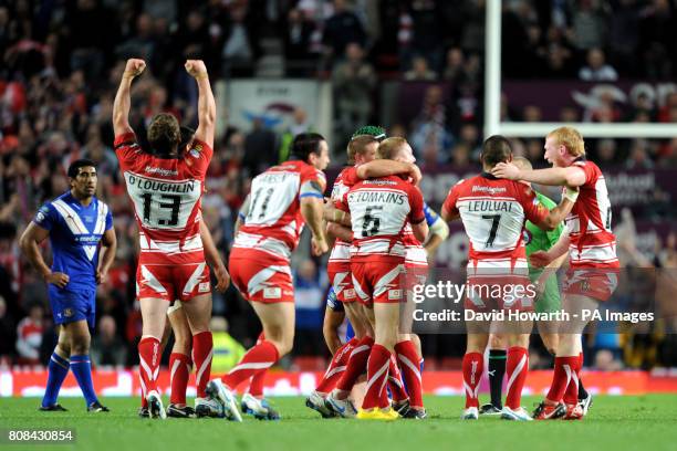 Wigan Warriors celebrate winning the engage Super League Grand Final at Old Trafford