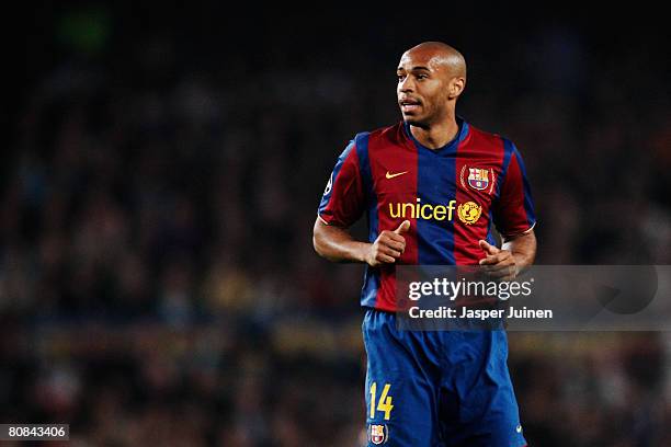 Thierry Henry of Barcelona in action during the UEFA Champions League Semi-Final, first leg match between Barcelona and Manchester United at the Camp...