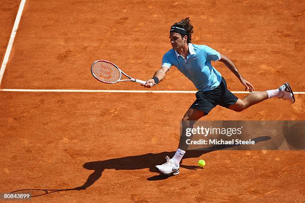 Roger Federer of Switzerland during his third round match against Gael Monfils on day six of the Masters Series at the Monte Carlo Country Club,...