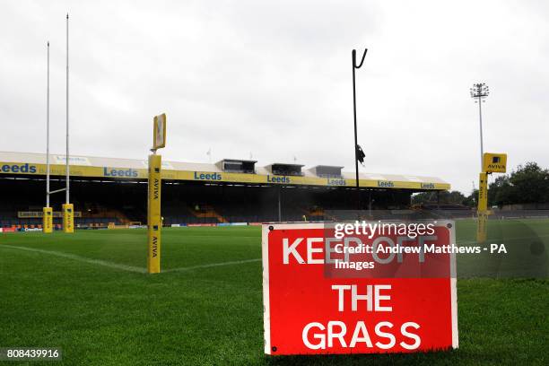 General view of a Keep Off The Grass sign at Headingley Carnegie, home to Leeds Carnegie and Leeds Rhinos