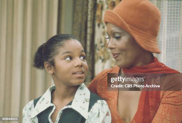 American actresses Janet Jackson and Ja'net DuBois in a scene from the television series 'Good Times,' Los Angeles, California, late 1970s.