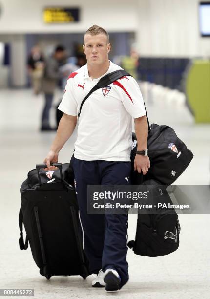 England's Luke Robinson at Terminal 1 at Manchester Airport, Manchester.