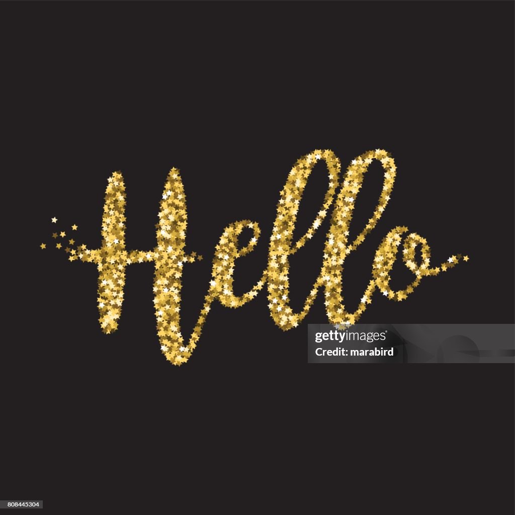Hello Gold Glitter Message On Black Background High-Res Vector Graphic ...