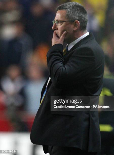 Scotland manager Craig Levein looks on during the European Championship Qualifier, Group I match at the Synot Tip Arena, Prague.