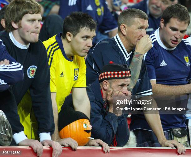 Scotland fans react during the European Championship Qualifier, Group I match at the Synot Tip Arena, Prague.