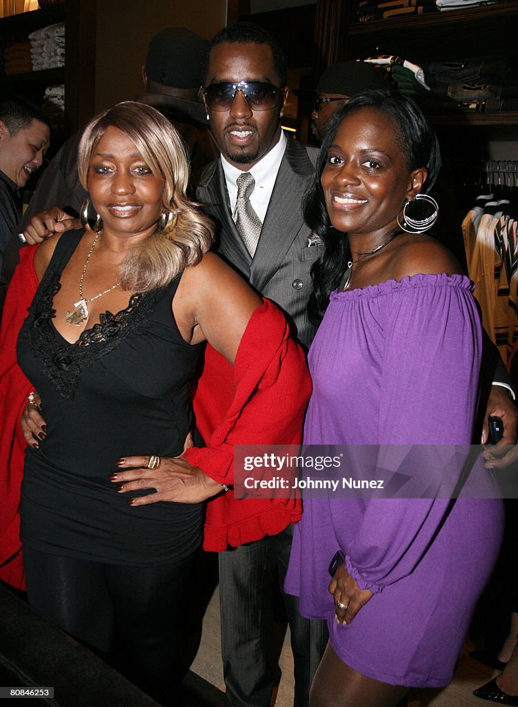 Janice Combs, Sean "Diddy" Combs and Keisha Combs attends Sean John