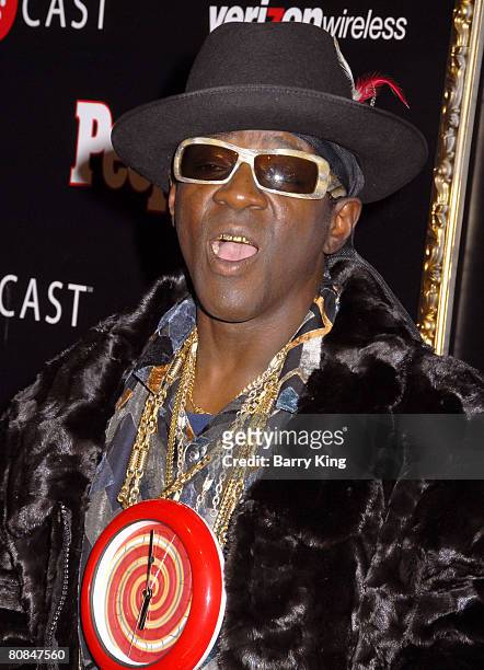 Rapper/TV personality Flavor Flav arrives at the Verizon Wireless and People party held at Avalon Hollywood on February 8, 2008 in Hollywood,...