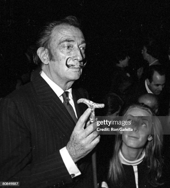 Artist Salvador Dali and Amanda Lear attending "Martha Salutes Valentino Fashion Show" on February 22, 1967 at the St. Regis Hotel in New York City,...