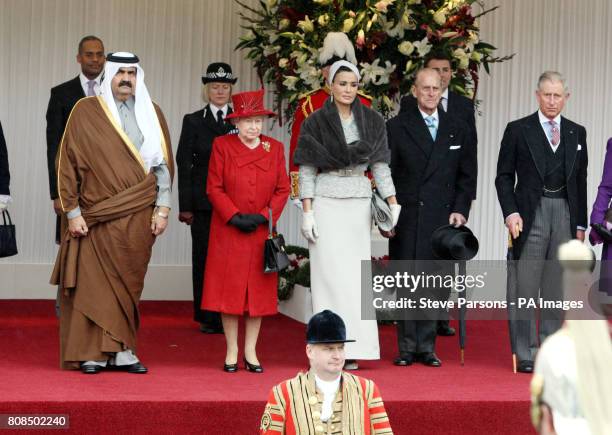 Emir of Qatar Sheikh Hamad bin Khalifa al Thani, Queen Elizabeth II, Sheikha Mozah bint Nasser Al-Missned, the Duke of Edinburgh and the Prince of...