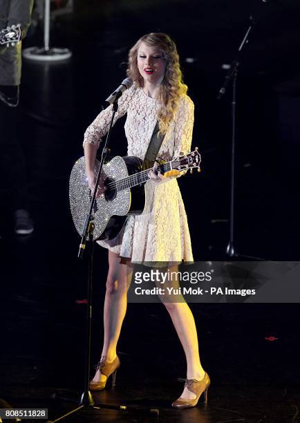Taylor Swift during the Radio 1 Teen Awards, at the Hammersmith Apollo, London.