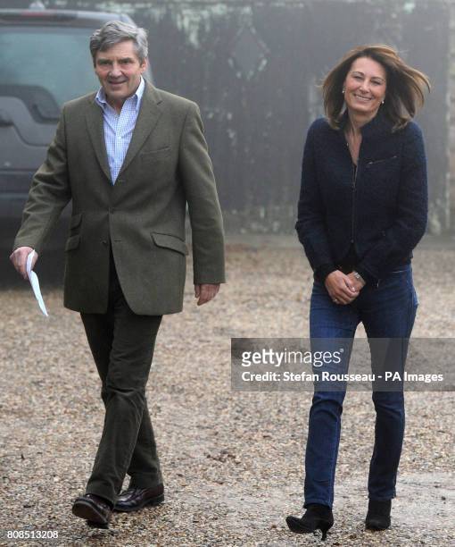 The parents of Kate Middleton, Michael and Carole, makes a statement on the engagement of their daughter to Prince William, outside their home near...