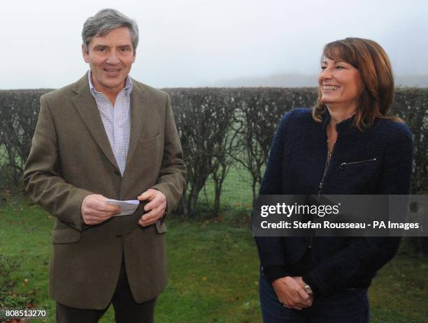 The parents of Kate Middleton, Michael and Carole, makes a statement on the engagement of their daughter to Prince William, outside their home near...