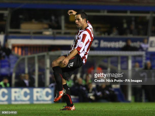 Brentford's Sam Wood scores the opening goal against Birmingham City during the Carling Cup Fourth Round match at St Andrew's, Birmingham.