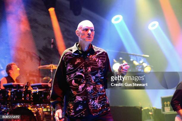 Rob Hirst and Peter Garrett of Midnight Oil perform at the Eventim Apollo on July 4, 2017 in London, England.