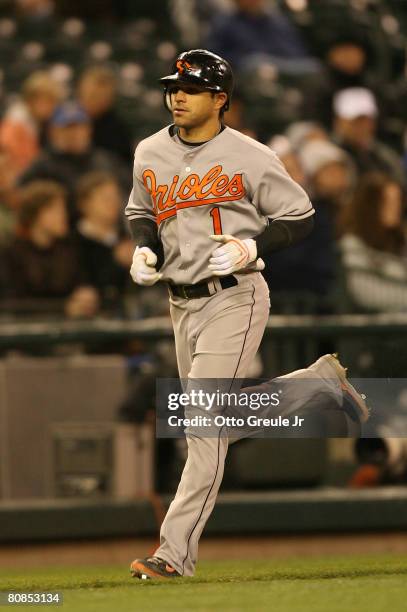 Brian Roberts of the Baltimore Orioles rounds the bases after homering in the eighth inning against the Seattle Mariners on April 24, 2008 at Safeco...