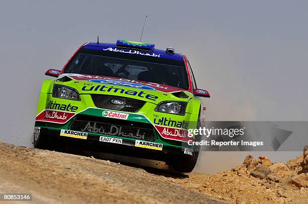 Khalid Al Qassimi of UAE and Michael Orr of the UK dirve the BP Ford Abu Dhabi WRT, Ford Focus RS WRC '07, A/8 during the Shakedown of the WRC Jordan...