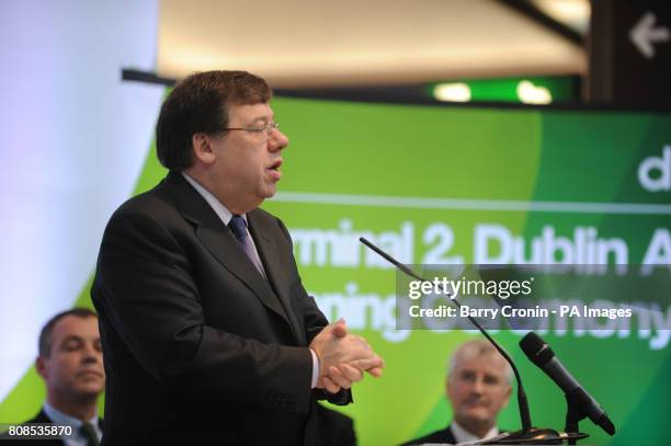 Taoiseach Brian Cowen speaks at Dublin Airport's Terminal 2, after it was officially opened today.
