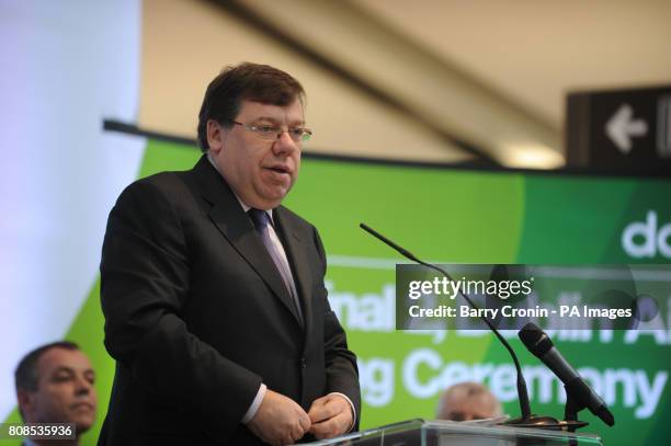Taoiseach Brian Cowen speaks at Dublin Airport's Terminal 2, after it was officially opened today.