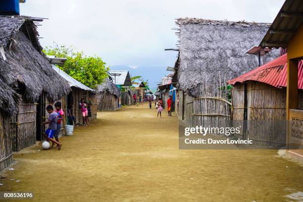main street in kuna yala village, panama - shack stock pictures, royalty-free photos & images