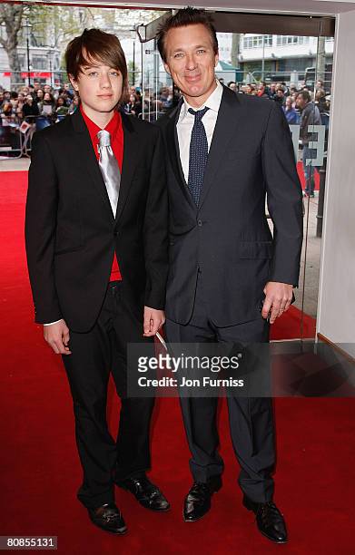 Martin Kemp with his son Roman attends the Iron Man film premiere held at the Odeon Leicester Square on April 24, 2008 in London, England.