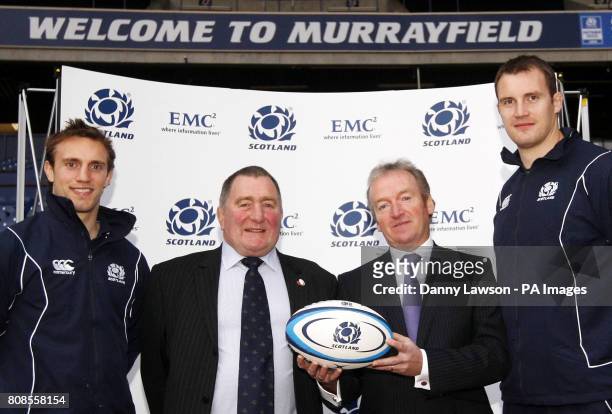 *Previously unreleased photo dated * Scottish Rugby announce new sponsor EMC with Scotland scrum-half Mike Blair, President of Scottish Rugby Union...