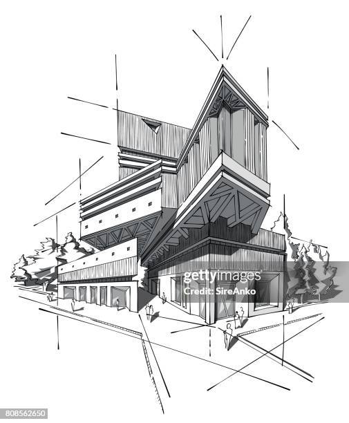 hand drawn black and white architecture - veranda stock illustrations