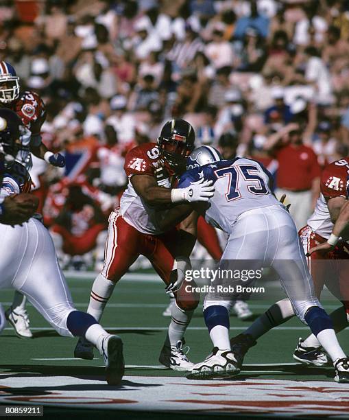 San Diego Chargers defensive end Leslie O'Neal battles with Detroit Lions tackle Lomas Brown during the NFL Pro Bowl, a 20-13 NFC victory on February...