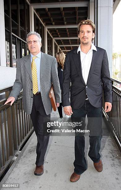 Sean Stewart and his lawyer leave the Los Angeles Superior Court after his appearance for his trial appearance April 25, 2008 in Los Angeles,...